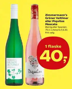 Kvickly Zimmermann's Grüner Veltliner eller Piquitos Moscato tilbud