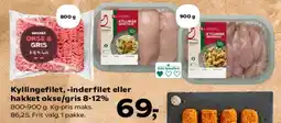 Kvickly Kyllingefilet, inderfilet eller hakket okse/gris 8-12% tilbud