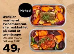 Kvickly Ovnbagt marineret svinemørbrad eller nakkefilet på bund af grøntsager tilbud