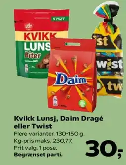 Kvickly Kvikk Lunsj, Daim Dragé eller Twist tilbud