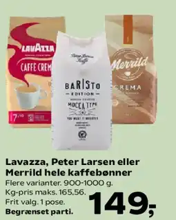 Kvickly Lavazza, Peter Larsen eller Merrild hele kaffebønner tilbud