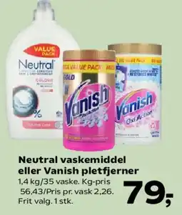 Kvickly Neutral vaskemiddel eller Vanish pletfjerner tilbud
