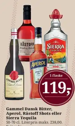 Dagli'Brugsen Gammel Dansk Bitter, Aperol, Råstoff Shots eller Sierra Tequila tilbud