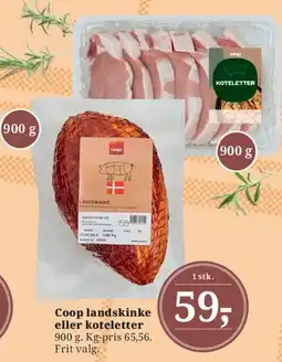 Dagli'Brugsen Coop landskinke eller koteletter tilbud