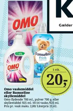 Dagli'Brugsen Omo vaskemiddel eller Bamseline skyllemiddel tilbud