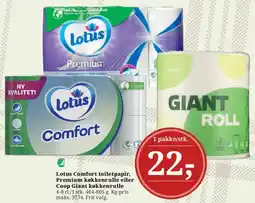 Dagli'Brugsen Lotus Comfort toiletpapir / Premium køkkenrulle / Coop Giant køkkenrulle tilbud