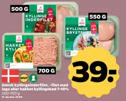 Netto Dansk kyllingeinderfilet, -filet med lage eller hakket kyllingekød 7-10% tilbud