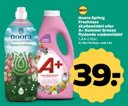 Netto Noora Spring Freshness skyllemiddel eller A+ Summer Breeze flydende vaskemiddel tilbud
