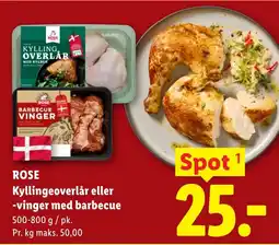 Lidl ROSE Kyllingeoverlår eller -vinger med barbecue tilbud