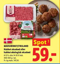 Lidl MADVÆRKET/FRILAND Hakket oksekød eller hakket økologisk oksekød tilbud
