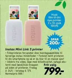 Bilka Instax Mini Link 3 printer tilbud