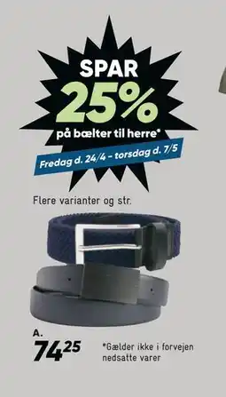 Bilka SPAR 25% på bælter til herre tilbud
