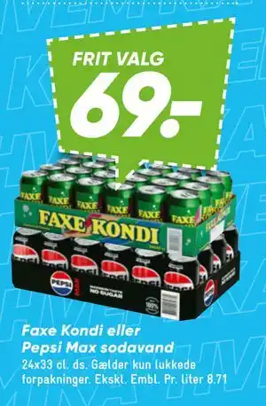 Bilka Faxe Kondi eller Pepsi Max sodavand tilbud