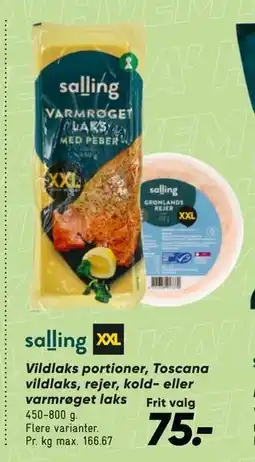 Bilka Vildlaks portioner, Toscana vildlaks, rejer, kold- eller varmrøget laks tilbud