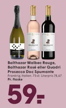 SPAR Balthazar Malbec Rouge / Balthazar Rosé / Quadri Prosecco Doc Spumante tilbud