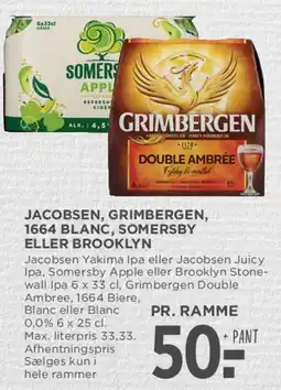 MENY Jacobsen / Grimbergen / 1664 Blanc / Somersby (pr. ramme) tilbud