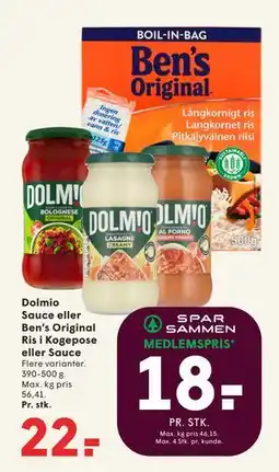 SPAR Dolmio Sauce eller Ben’s Original Ris i Kogepose eller Sauce tilbud