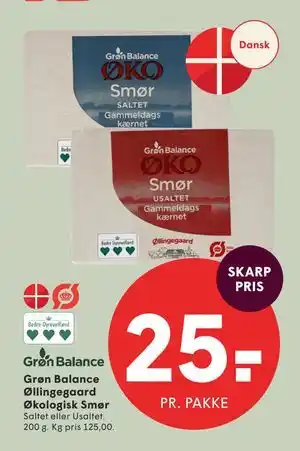 SPAR Grøn Balance Øllingegaard Økologisk Smør tilbud