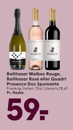 SPAR Balthazar Malbec Rouge, Balthazar Rosé eller Quadri Prosecco Doc Spumante tilbud
