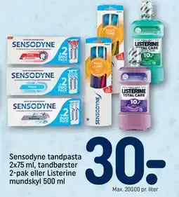 REMA 1000 Sensodyne tandpasta 2x75 ml, tandbørster 2-pak eller Listerine mundskyl 500 ml tilbud