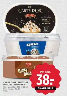MENY CARTE D’OR, FRISKO IS, OREO ELLER DAIM IS tilbud