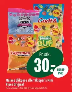 Min Købmand Malaco Slikpose eller Skipper’s Mini Pipes Original tilbud