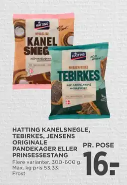 MENY HATTING KANELSNEGLE, TEBIRKES, JENSENS ORIGINALE PANDEKAGER ELLER PRINSESSESTANG tilbud
