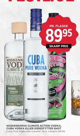 MENY KOSKENKORVA CLIMATE ACTION VODKA, CUBA VODKA ELLER SISMOFYTTER SHOT tilbud