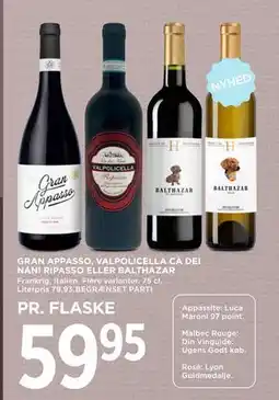 MENY GRAN APPASSO, VALPOLICELLA CÀ DEI NANI RIPASSO ELLER BALTHAZAR tilbud