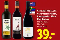 Lidl CIMAROSA/DELUXE Cabernet Sauvignon, Pinotage eller Pinot Noir Reserva tilbud