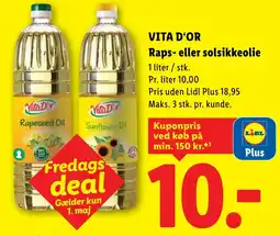 Lidl VITA D'OR Raps- eller solsikkeolie tilbud
