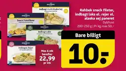 Løvbjerg Rahbek snack fileter, indbagt laks el. rejer el. alaska sej paneret tilbud