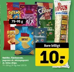 Løvbjerg Nødder, flæskesvær, popcorn el. micropopcorn el. kims chips tilbud