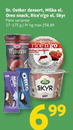Løvbjerg Dr. Oetker dessert, Milka el. Oreo snack, Rice'n'go el. Skyr tilbud