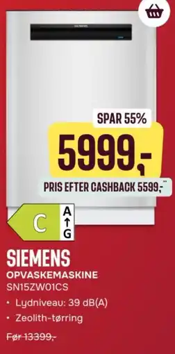 Skousen SIEMENS Opvaskemaskine SN15ZW01CS tilbud