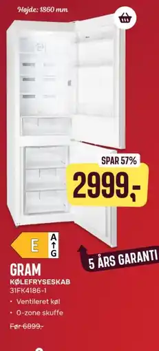 Skousen GRAM Kølefryseskab 31FK4186-1 tilbud