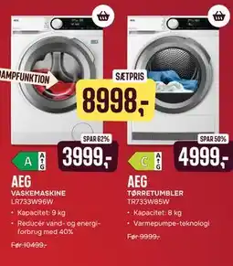 Skousen AEG VASKEMASKINE LR733W96W + TØRRETUMBLER TR733W85W tilbud