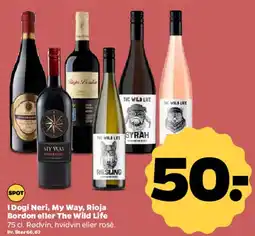 Netto Udvalgte vine (I Dogi Neri / My Way / Rioja Bordon / The Wild Life) tilbud