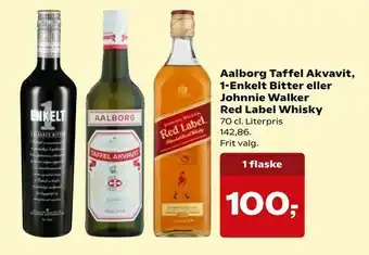 Dagli'Brugsen Aalborg Taffel Akvavit, 1-Enkelt Bitter eller Johnnie Walker Red Label Whisky tilbud