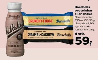 Kvickly Barebells proteinbar eller shake tilbud