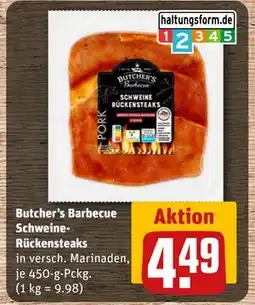 REWE DE Butcher's Barbecue Schweine-Rückensteaks, EUR 4.49 tilbud