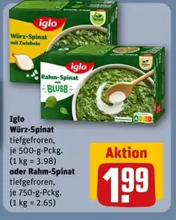 REWE DE Iglo Würz-Spinat oder Rahm-Spinat tiefgefroren, EUR 1.99 tilbud