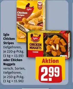 REWE DE Iglo Chicken Stripes oder Chicken Nuggets, EUR 2.99 tilbud