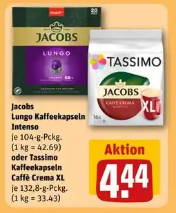 REWE DE Jacobs Lungo Kaffeekapseln Intenso oder Tassimo Kaffeekapseln Caffè Crema XL, EUR 4.44 tilbud