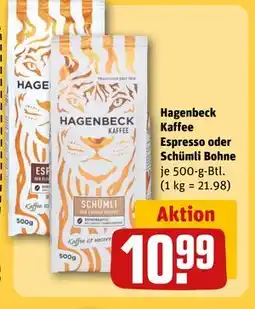 REWE DE Hagenbeck Kaffee Espresso oder Schümli Bohne, EUR 10.99 tilbud