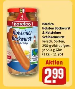 REWE DE Hareico Holsten Bockwurst & Holsteiner Schinkenwurst, EUR 2.99 tilbud