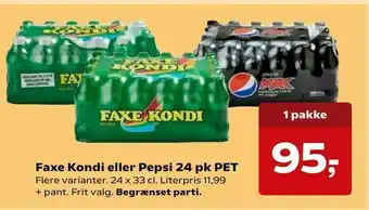 Kvickly Faxe Kondi eller Pepsi 24 pk PET tilbud