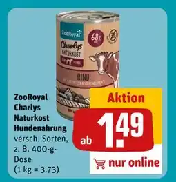 REWE DE ZooRoyal Charlys Naturkost Hundenahrung tilbud