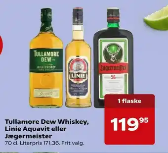 Kvickly Tullamore Dew Whiskey, Linie Aquavit eller Jægermeister tilbud
