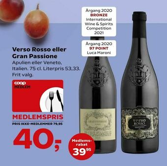 SuperBrugsen Verso Rosso eller Gran Passione tilbud